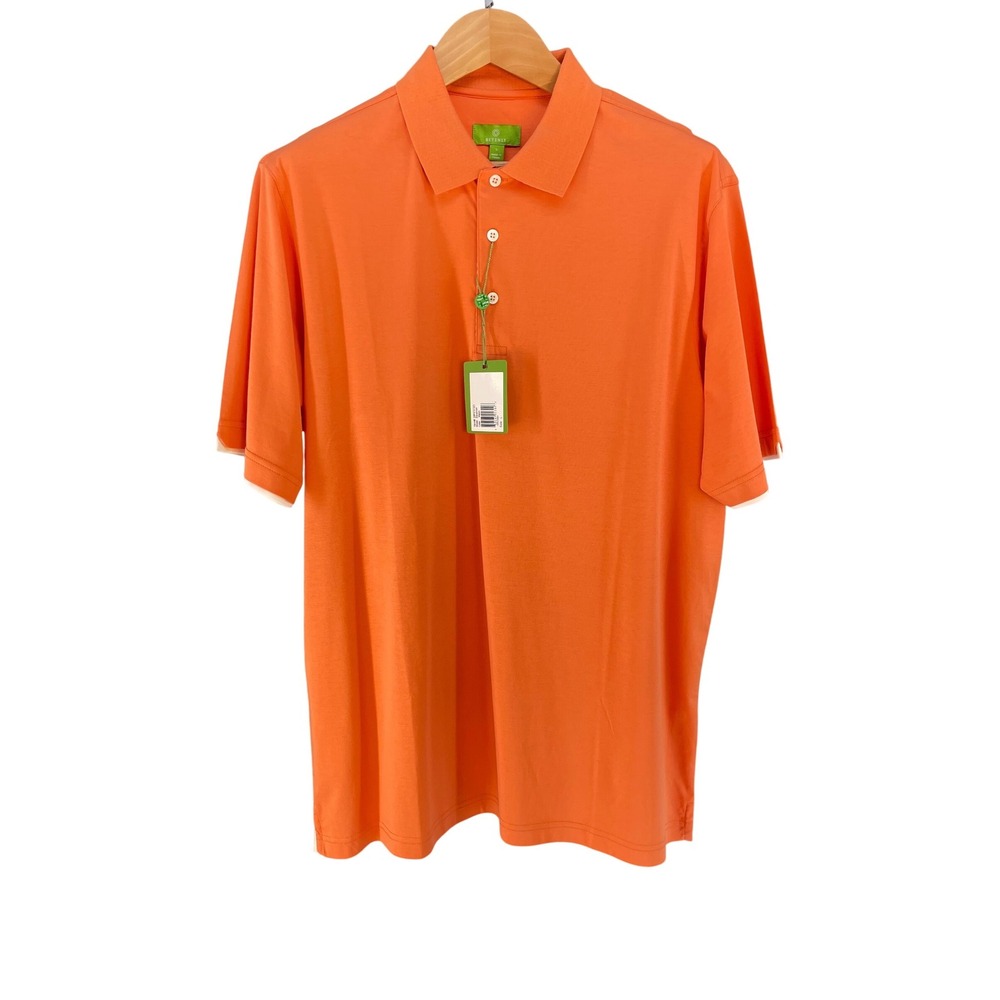 New Betenly Savannah Mens Melon Orange Cotton Golf Polo Shirt Gingham Trim $90